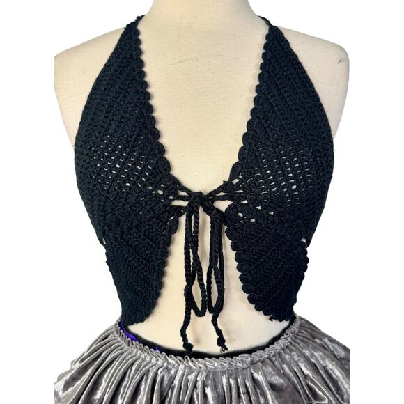 Y2K Crochet Butterfly Top Velvet Mesh Tutu Outfit Gothic Festival Cyberpunk OS - Picture 12 of 15